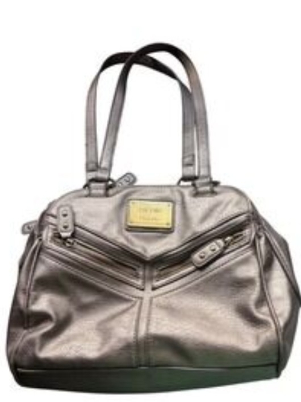 Nicole Miller Alana Triple Metallic Pewter Gold Purse  Handbag  Satchel Clutch